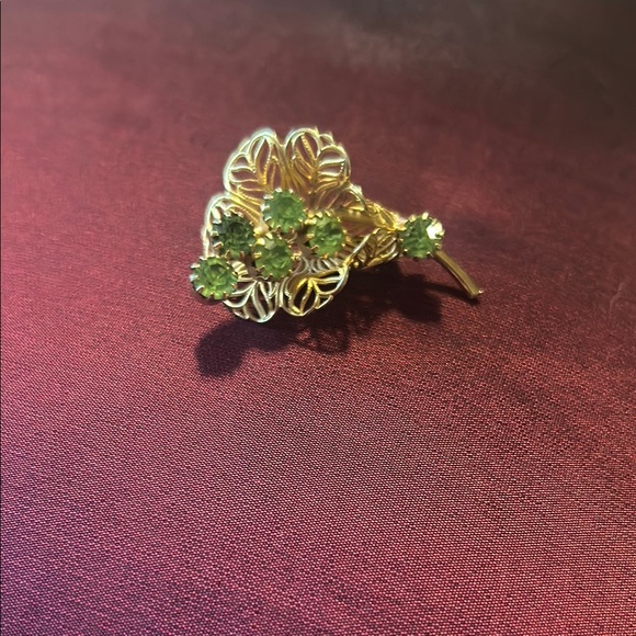 Elegant Gold and Green Floral Brooch